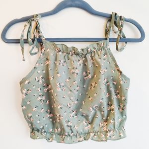 (Free for any purchase) ROMWE Ditsy Floral Tie Top